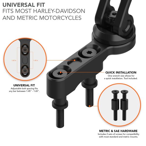 334201P Motorcycle Perch Phone Mount for Harley Davidson Motorcycles, Metric and Indian Cruisers